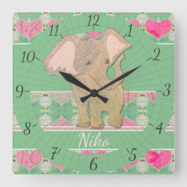 Baby Elephant Wall Clock Fyrkantig Klocka