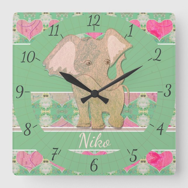 Baby Elephant Wall Clock Fyrkantig Klocka (Framsida)