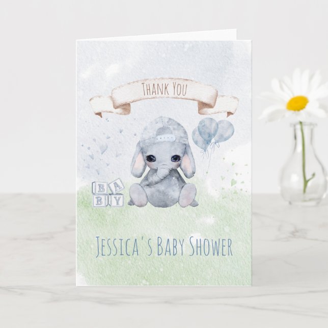 Baby Elephant Watercolor Animals Tack Kort (Liten växt)