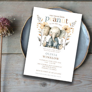 Baby Elephant Watercolor Blue Baby Shower Inbjudningar