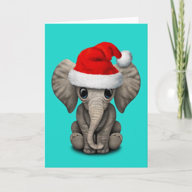 Baby Elephant Wearing a Santa Hat Helgkort (Framsida)