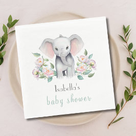 Baby Elephant with Peonies, Eucalyptus Napkin Pappersservett