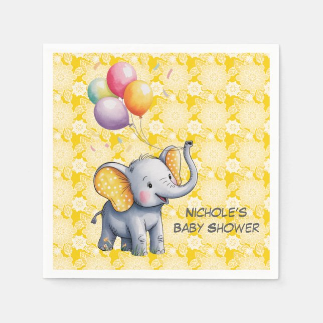 Baby Elephant Yellow Polka Dot Ears Baby Shower Pappersservett (Framsidan)