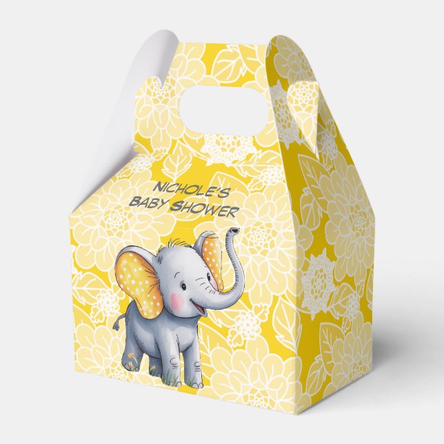 Baby Elephant Yellow Polka Dot Ears Baby Shower Presentaskar (Framsidan Sidan)