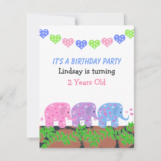 Baby Elephants Birthday-inbjudan Inbjudningar (Framsida)