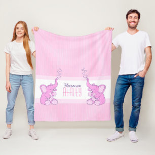 Baby elephants bubbles rosa rand eget namn fleecefilt