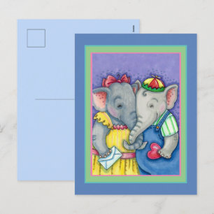 BABY ELEPHANTS FÖRST KÄRLEK, CUTE PACHYDERM FRIEND HELG VYKORT