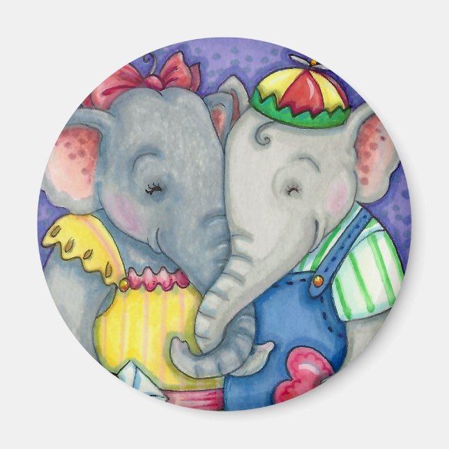 BABY ELEPHANTS FÖRST KÄRLEK, CUTE PACHYDERM FRIEND MAGNET (Framsidan)