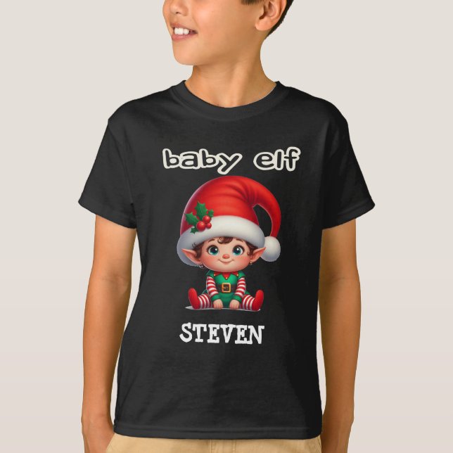 Baby elf-familjens matchningskristmas t shirt (Framsida)