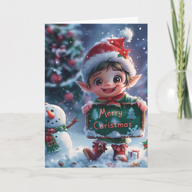 Baby Elf jul Digital Art Helgkort (Framsida)