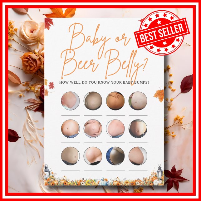 BABY ELLER BEELY Baby Shower Game LITTLE PUMPKIN Inbjudningar (BABY OR BEER BELLY Easy Baby Shower Game A Little Pumpkin is on the Way Fall Autumn Theme )