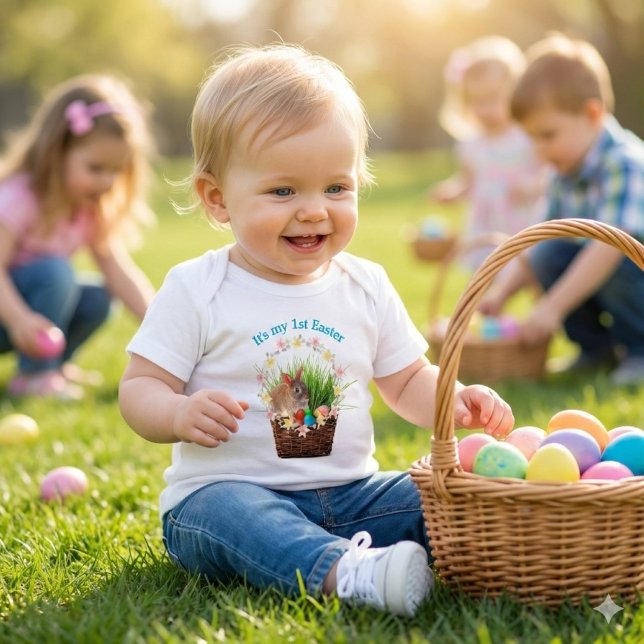Baby eller Småbarn Första Påsk T-Shirt (First Easter smiles and cherished memories are made with this adorable bunny tee.)