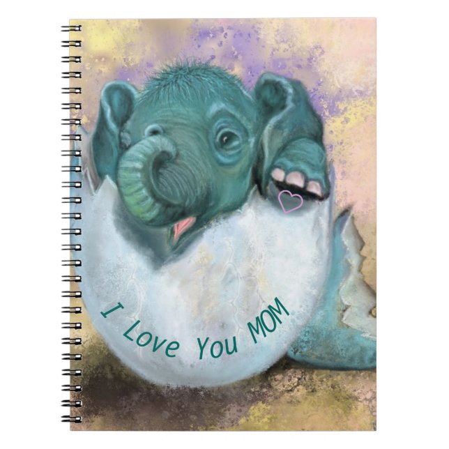 Baby elphant Hatching from Egg Notebook Anteckningsbok (Framsidan)