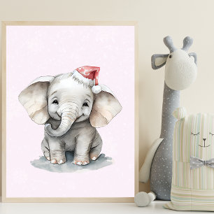Baby elphant på Rosa Snowy Day Poster
