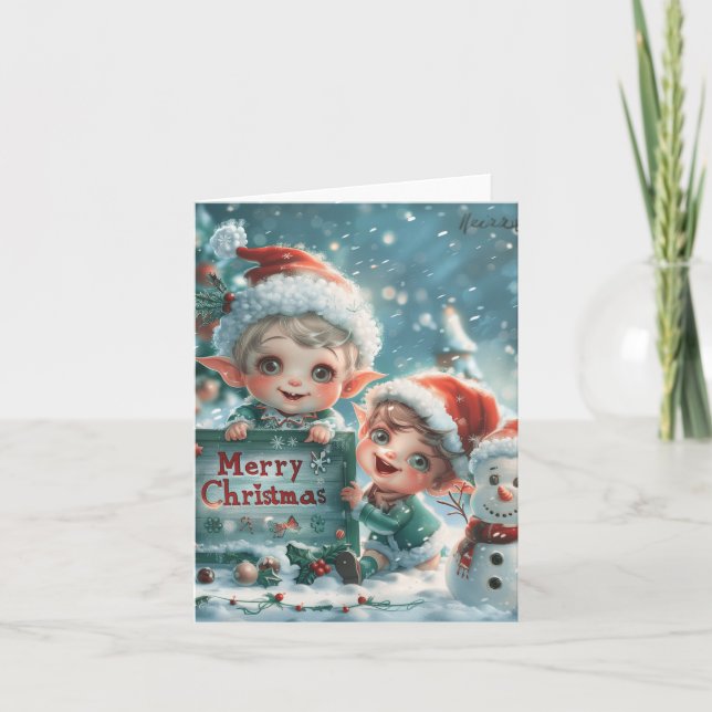 Baby Elves jul Digital Art Helgkort (Framsida)