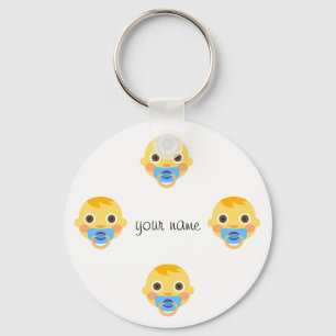 Baby Emoji Ansikte och" Ditt namn här" Nyckelring