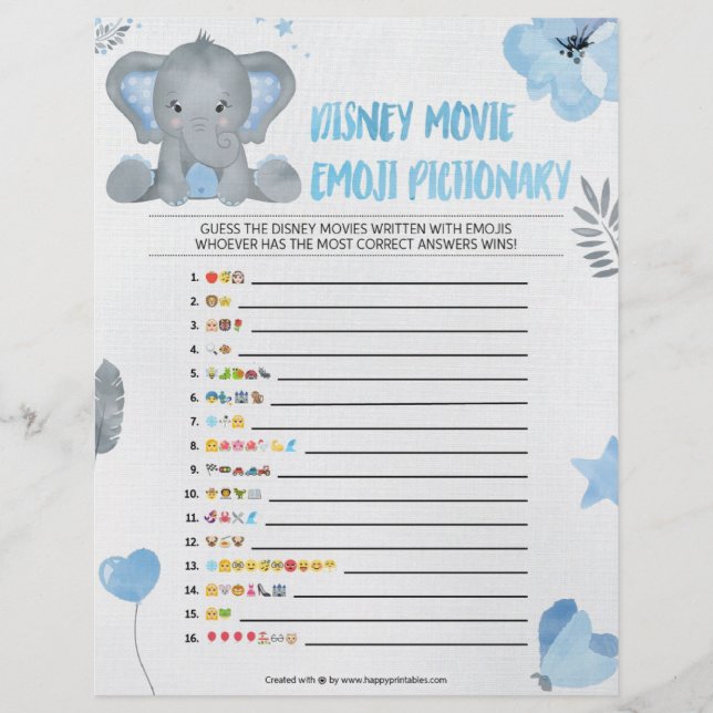 Baby Emoji Pictionary [Baby Elephant [Blue] Brevhuvud (Framsida)