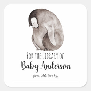 Baby Emperor Penguin Baby Shower Bibliotek    Fyrkantigt Klistermärke