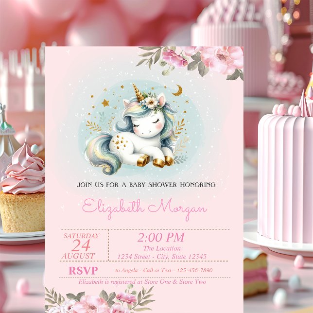 Baby Enhörning Blommig Bebis Shower Inbjudningar (Skapare uppladdad)