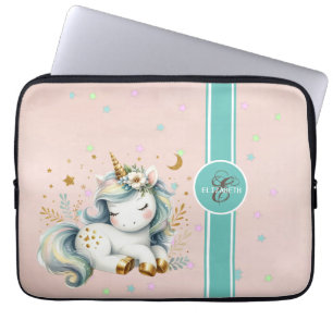 Baby Enhörning, Färgglada Stjärnor Monogram Laptop Fodral