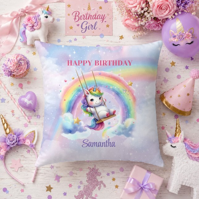Baby Enhörning Rosa Lila Flicka Födelsedag Kudde (Baby Unicorn Pink Purple Girl Birthday Pillow)