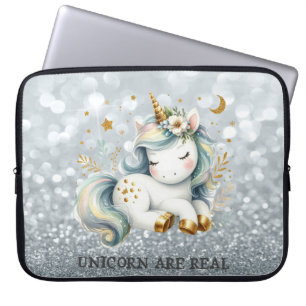 Baby Enhörning Silver Glitter Bokeh Laptop Fodral