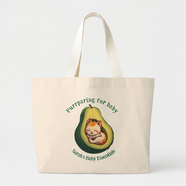 Baby Essentials Purrparing Avocado Cat Tote Bag Jumbo Tygkasse (Framsidan)