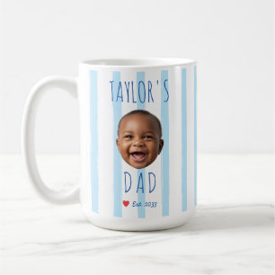 Baby Face Foto Blå Ränder Första Fars Dag Kaffemugg