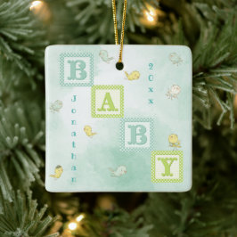 Baby fågelblock Personlig Namn Årlig jul Julgransprydnad Keramik