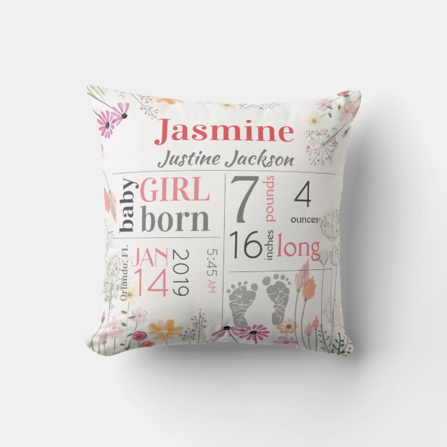 Baby fågelstaters Rosa och persikoblommor Kudde (Framsida)