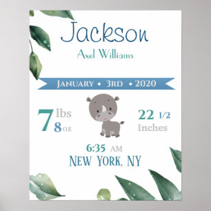 Baby-fågelstatten undertecknar Elephant Blue & Grö Poster