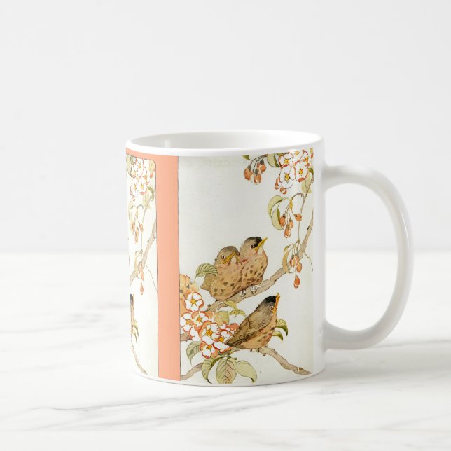Baby Fåglar och äppelBlommar Kaffemugg (Höger)