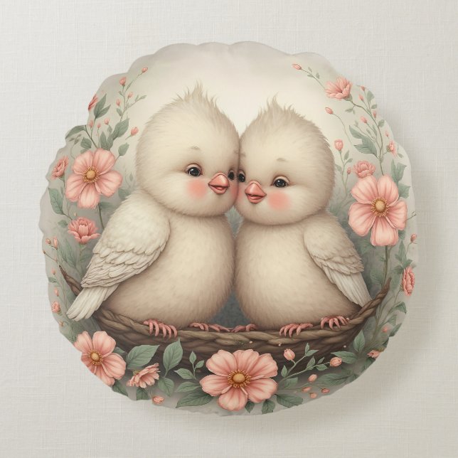 Baby fåglar rund kudde (Framsidan)