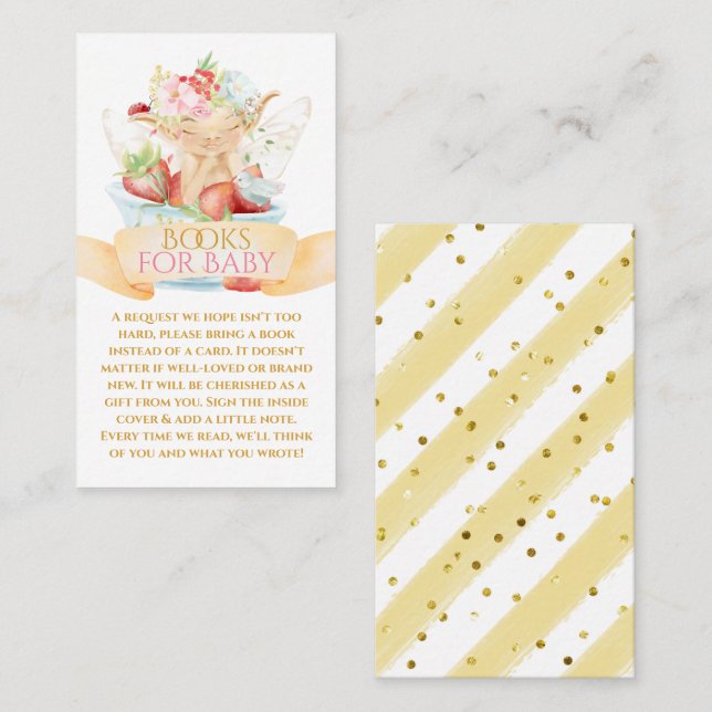 Baby Fairy and Strawberry Bokar för Baby Card Visitkort (Fram/baksida)