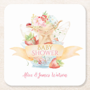 Baby Fairy Delikate Girly Baby Shower Underlägg Papper Kvadrat