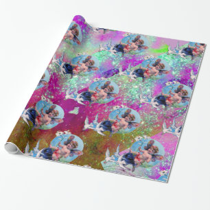 BABY FAIRY WITH DOVES IN LILA TEAL BLUE SPARKLES PRESENTPAPPER