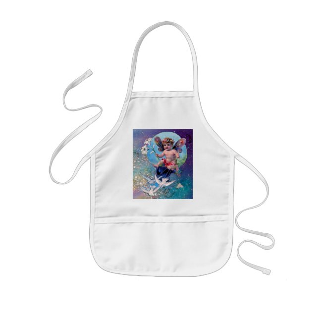 BABY FAIRY WITH DOVES IN SPARKLES blue grönt Barnförkläde (Framsidan)