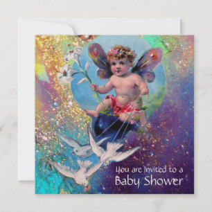BABY FAIRY WITH DOVES IN SPARKLES Champagne Inbjudningar