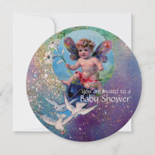 BABY FAIRY WITH DOVES IN SPARKLES Champagne Inbjudningar
