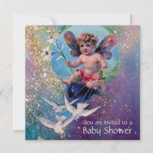 BABY FAIRY WITH DOVES IN SPARKLES Champagne Inbjudningar