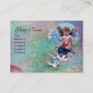 BABY FAIRY WITH DOVES IN SPARKLES grönt pearl Visitkort