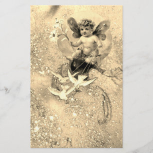 BABY FAIRY WITH DOVES IN SPARKLES Sepia Brevpapper
