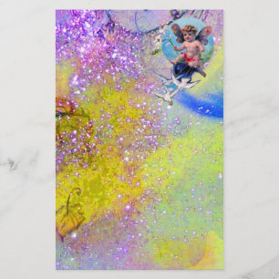 BABY FAIRY WITH DOVES IN SPARKLES,violet grönt Brevpapper