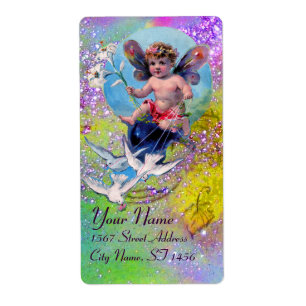 BABY FAIRY WITH DOVES IN SPARKLES violet grönt Fraktsedel
