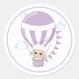 Baby får i Lila Hett Luft Ballon Runt Klistermärke