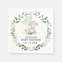 Baby Får Little Lamb Greenery Wand Baby Shower Pappersservett