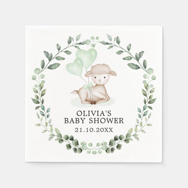 Baby Får Little Lamb Greenery Wand Baby Shower Pappersservett (Framsidan)