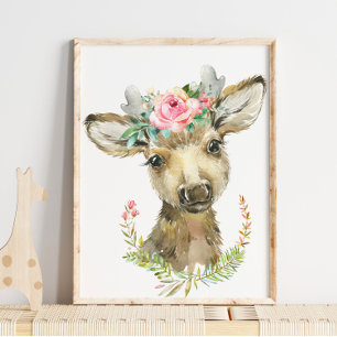 Baby Fawn Skogs Djur Barndom Väggkonst