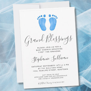 Baby Feet Blue Grandma Baby Shower Inbjudningar