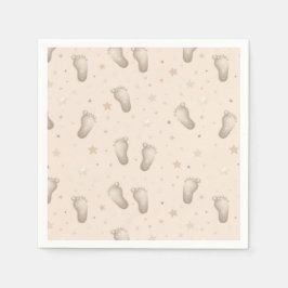 Baby Feet Boy Girl Shower Beige Pappersservett
